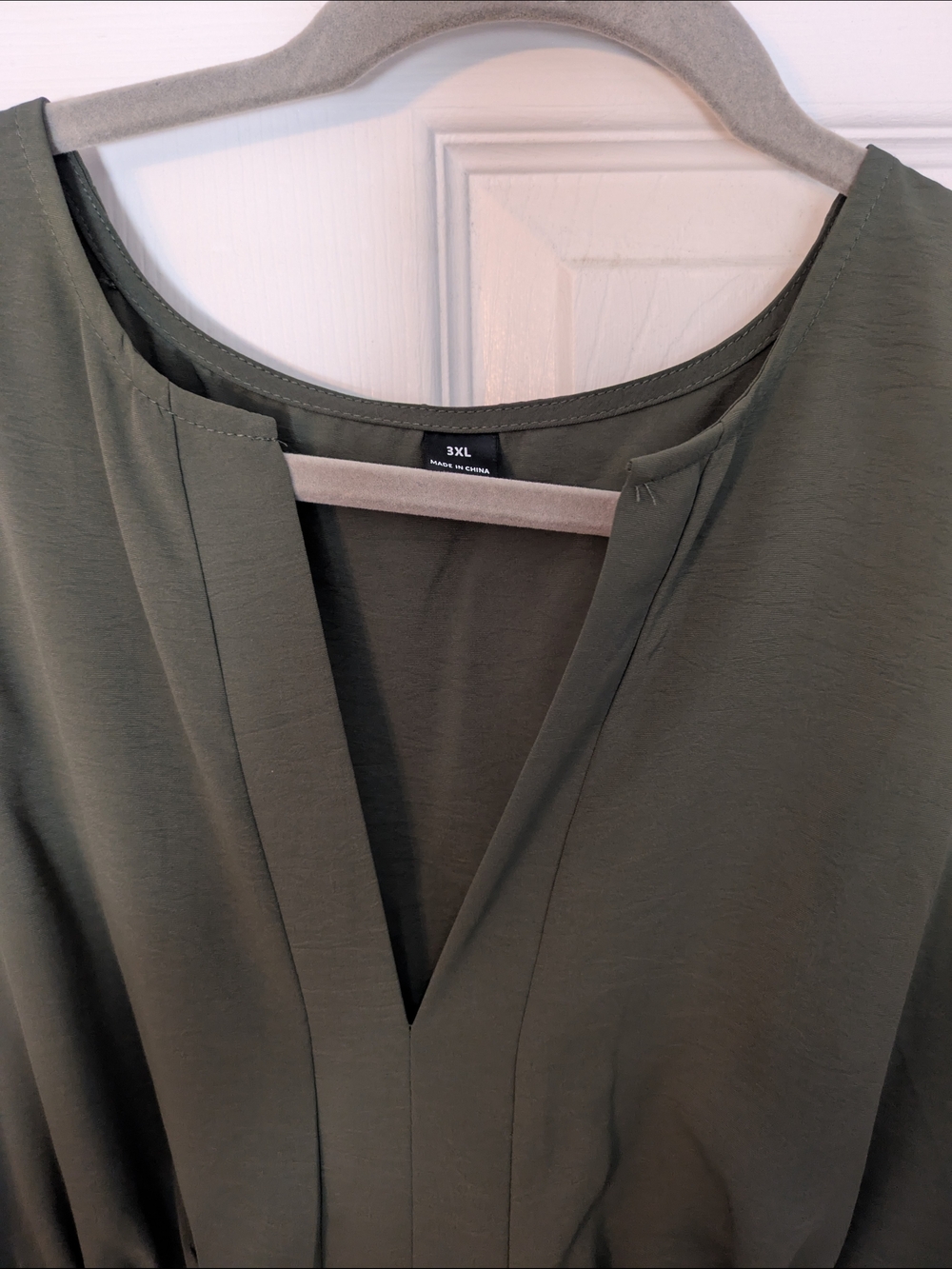 3XL - Olive Green Women's Short Sleeve V-Neck Peplum Top - Picture 3 of 6